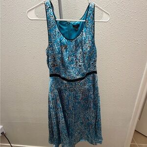 Ann Taylor Teal and Black Paisley Sleeveless Midi Dress